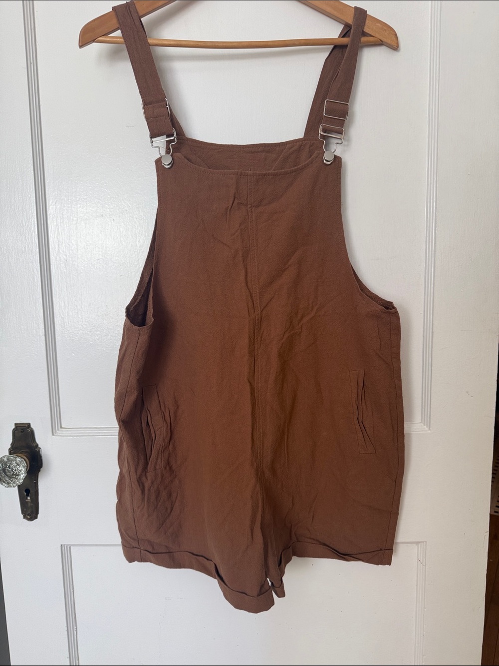 Brown Cotton Blend Short Overalls